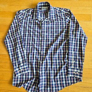 Mizzen + Main Leeward Mens XXL 2XL Trim Fit Perfomance Dress Shirt Blue Check